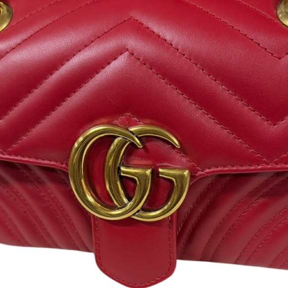 GUCCI Red Leather GG Marmont Shoulder Bag - Picture 10 of 10